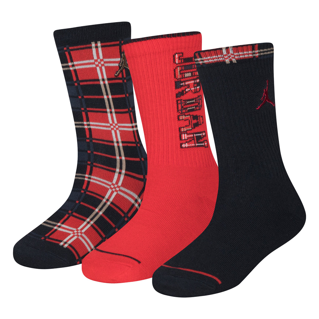 JORDAN BOYS' GIFTING 3-PACK CREW SOCKS (BLACK/RED)