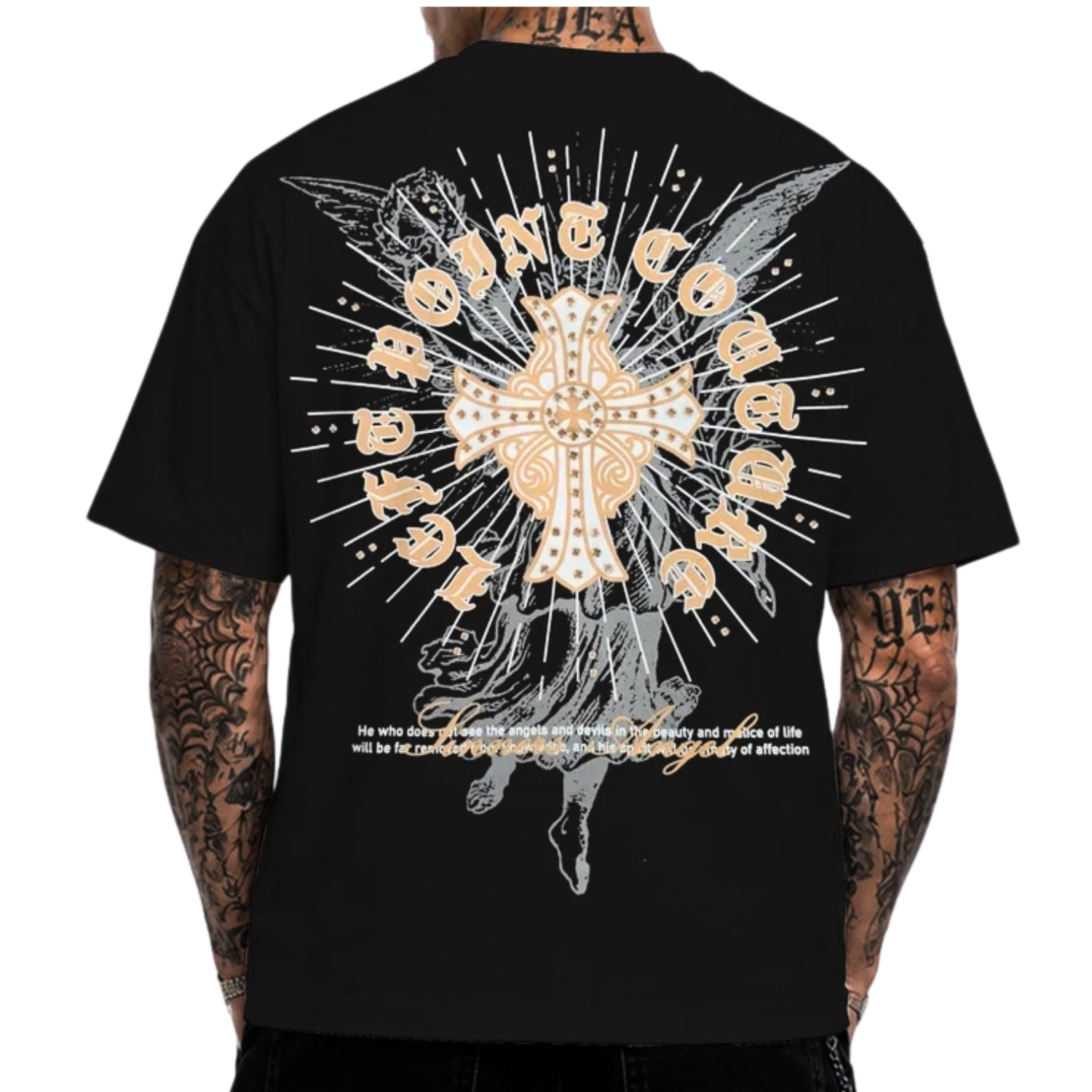 LEFT POINT CULTURE MEN'S RHINESTONE DESIGN BLACK T-SHIRT
