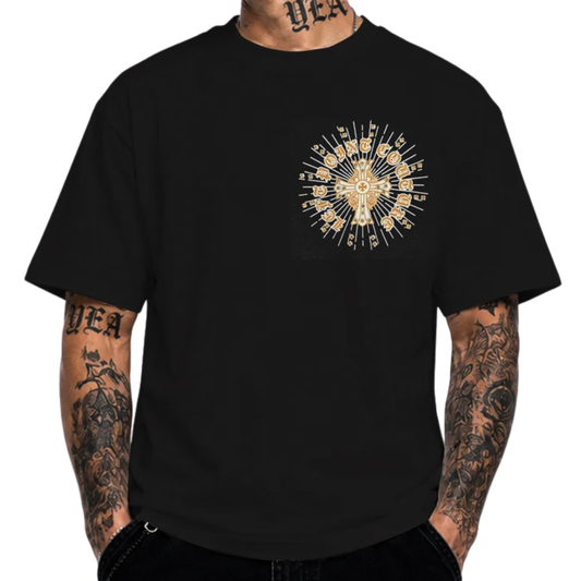 LEFT POINT CULTURE MEN'S RHINESTONE DESIGN BLACK T-SHIRT