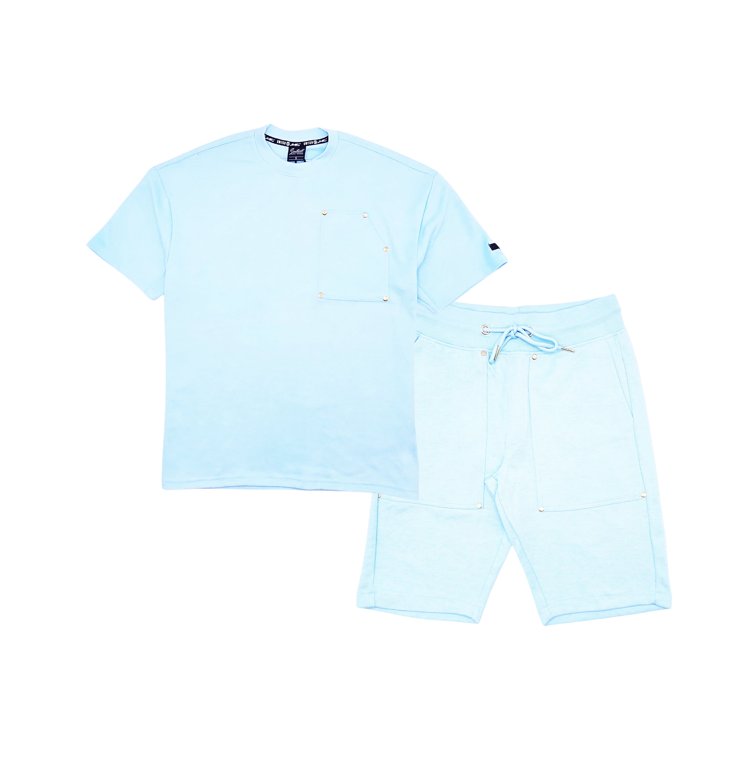 SWITCH REMARKABLE MENS OVERSIZED BASIC T-SHIRT/SHORTS SET (LIGHT BLUE)