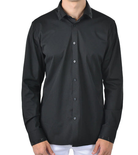 BARABAS MEN'S RHINESTONE LONG SLEEVE SHIRT (BLACK)