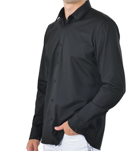 BARABAS MEN'S RHINESTONE LONG SLEEVE SHIRT (BLACK)