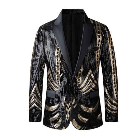 PAVINI MEN'S SEQUIN BLAZER JACKET (BLACK/GOLD)