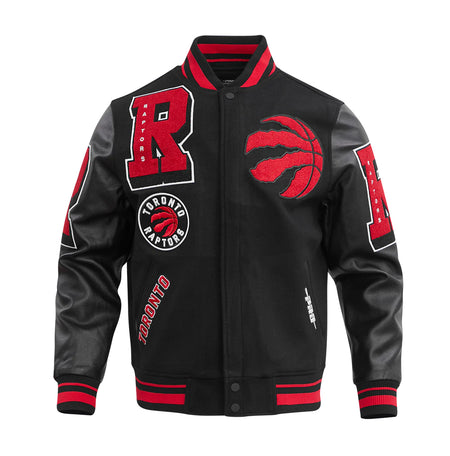 PRO STANDARD MEN'S NBA TORONTO RAPTORS MASHUP RIB WOOL BLACK/RED VARSITY JACKET