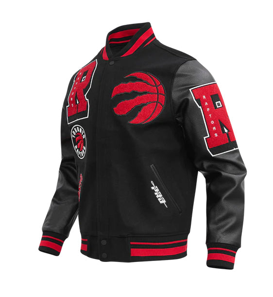 PRO STANDARD MEN'S NBA TORONTO RAPTORS MASHUP RIB WOOL BLACK/RED VARSITY JACKET