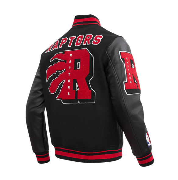 PRO STANDARD MEN'S NBA TORONTO RAPTORS MASHUP RIB WOOL BLACK/RED VARSITY JACKET