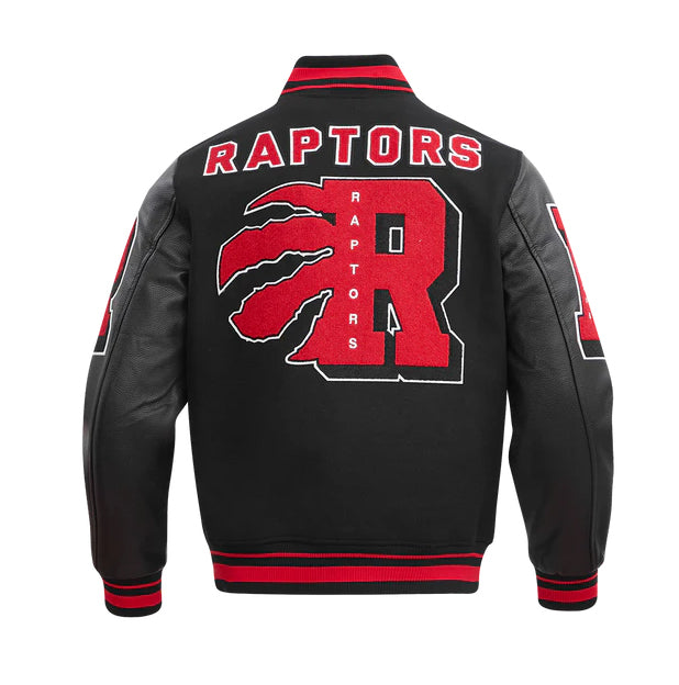 PRO STANDARD MEN'S NBA TORONTO RAPTORS MASHUP RIB WOOL BLACK/RED VARSITY JACKET