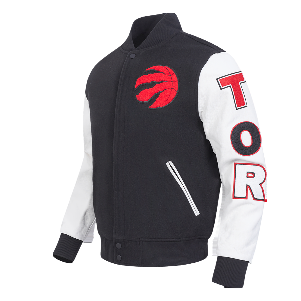 PRO STANDARD MEN'S NBA TORONTO RAPTORS BLACK/WHITE CLASSIC VARSITY JACKET