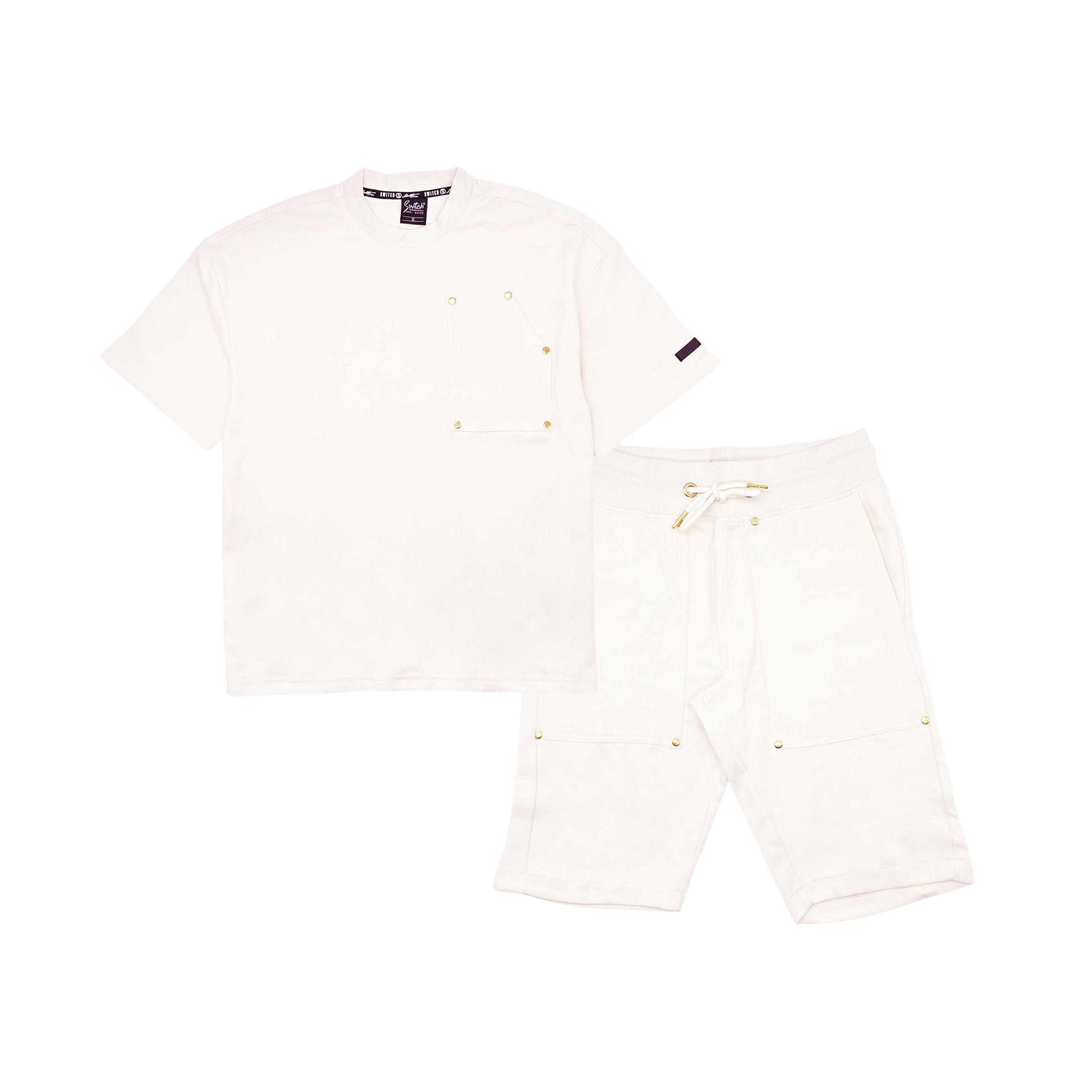 SWITCH REMARKABLE MENS OVERSIZED BASIC T-SHIRT/SHORTS SET (CREAM)