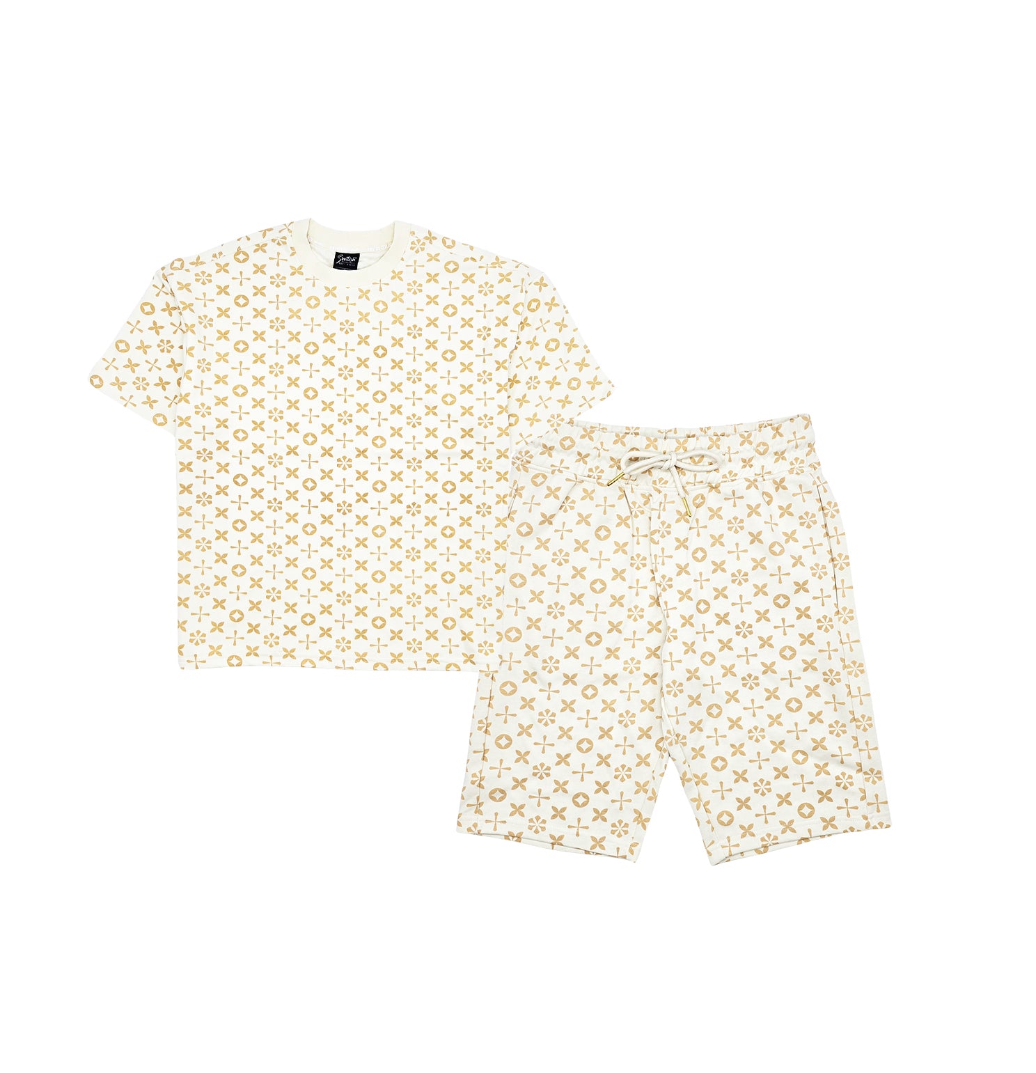 SWITCH REMARKABLE MENS PATTERN T-SHIRT/SHORTS SET (CREAM)
