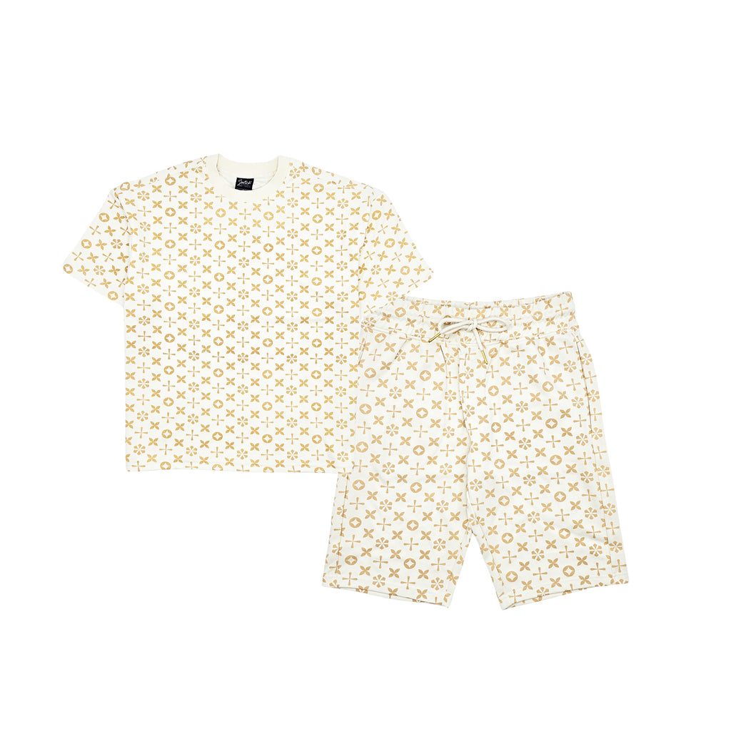 SWITCH REMARKABLE MENS PATTERN T-SHIRT/SHORTS SET (CREAM)