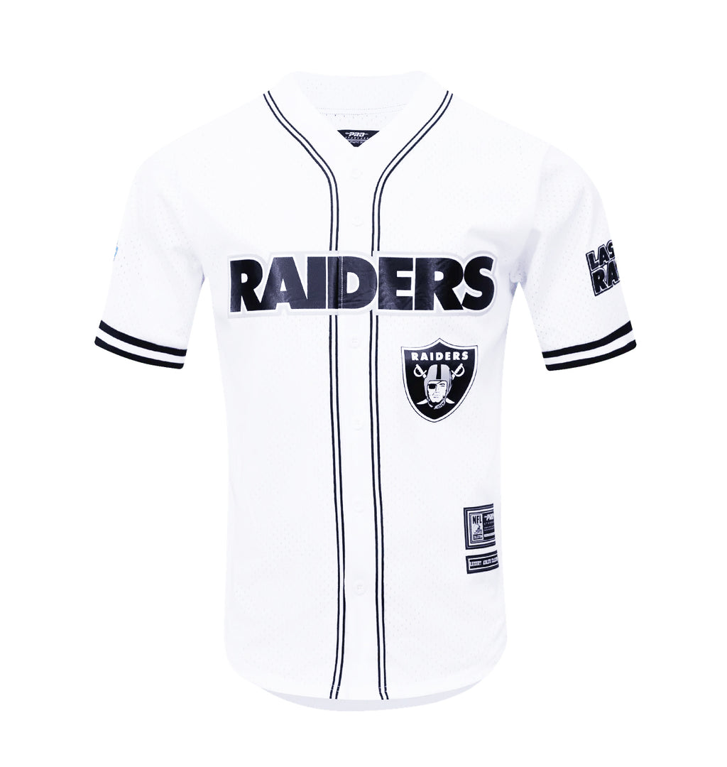 PRO STANDARD NFL LAS VEGAS RAIDERS LOGO MEN'S MESH BUTTON UP WHITE JERSEY