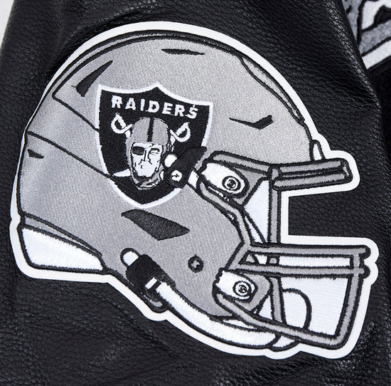 PRO STANDARD MEN'S NFL LAS VEGAS RAIDERS SCRIPT TAIL RIB WOOL BLACK/GREY VARSITY JACKET