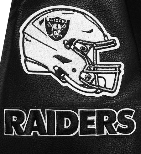 PRO STANDARD MEN'S NFL LAS VEGAS RAIDERS SCRIPT TAIL RIB WOOL BLACK/GREY VARSITY JACKET