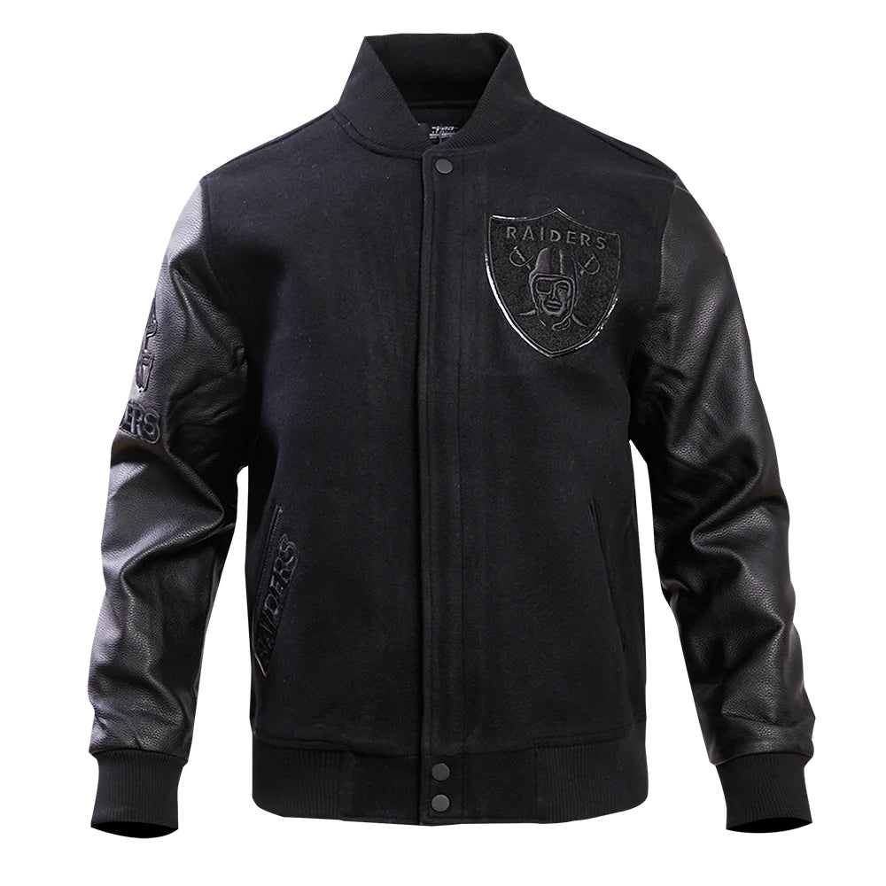 PRO STANDARD MEN'S NFL LAS VEGAS RAIDERS ALL BLACK VARSITY JACKET