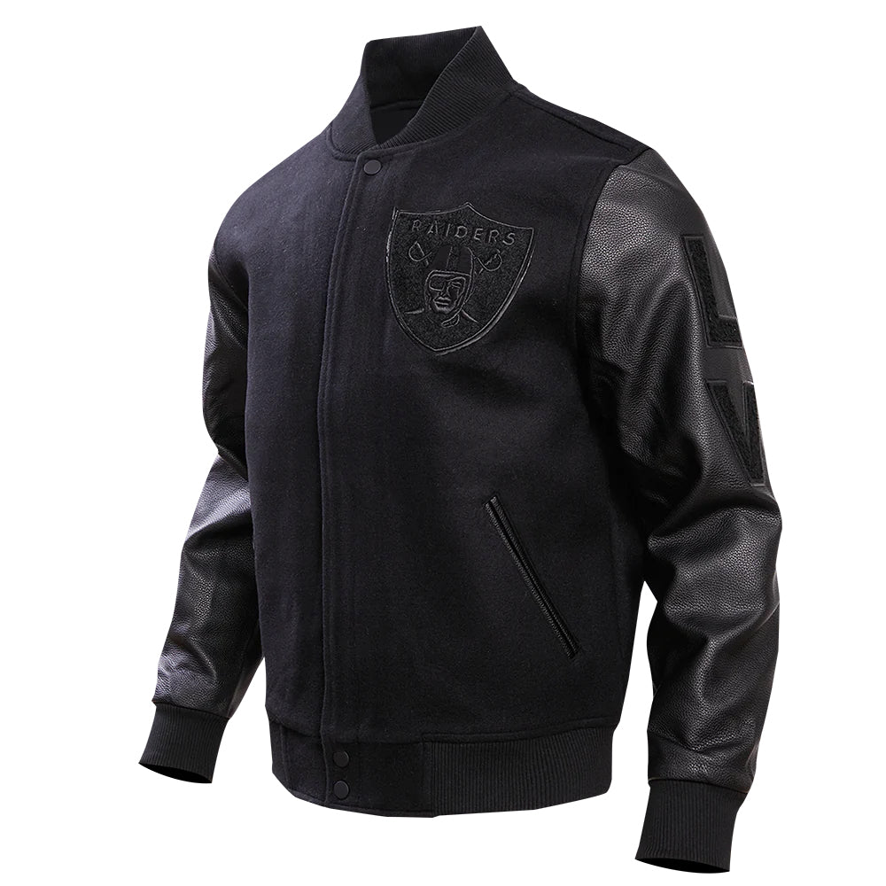 PRO STANDARD MEN'S NFL LAS VEGAS RAIDERS ALL BLACK VARSITY JACKET