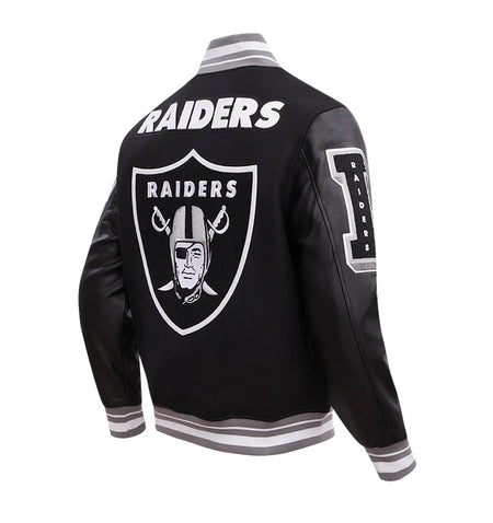 PRO STANDARD MEN'S NFL LAS VEGAS RAIDERS MASHUP RIB WOOL BLACK/GREY VARSITY JACKET