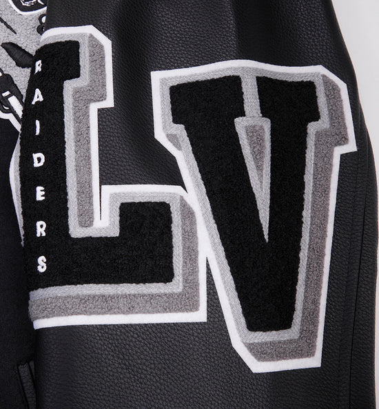 PRO STANDARD MEN'S NFL LAS VEGAS RAIDERS MASHUP RIB WOOL BLACK/GREY VARSITY JACKET