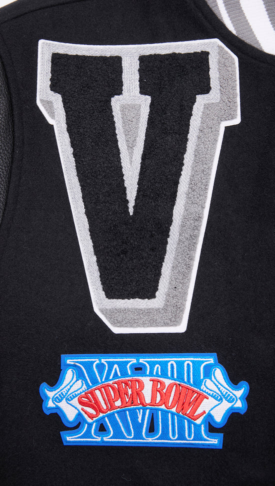 PRO STANDARD MEN'S NFL LAS VEGAS RAIDERS MASHUP RIB WOOL BLACK/GREY VARSITY JACKET
