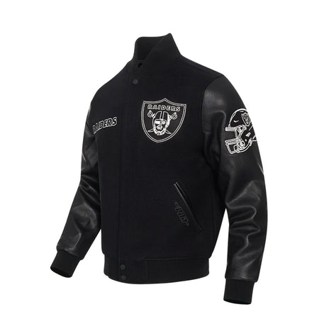 PRO STANDARD MEN'S NFL LAS VEGAS RAIDERS SCRIPT TAIL RIB WOOL BLACK VARSITY JACKET