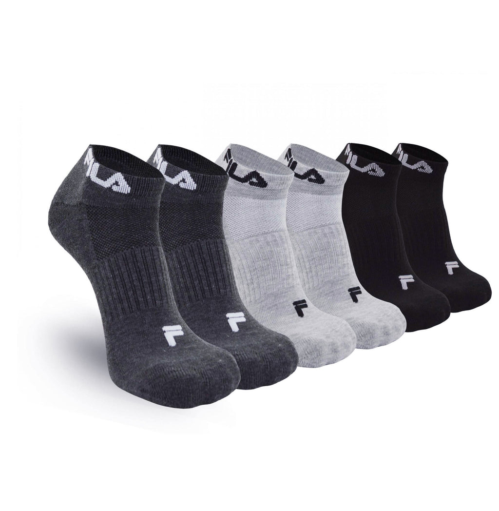 FILA MEN'S 6 PAIR LOW CUT ANKLE SOCKS (BLACK/CHARCOAL/GREY)