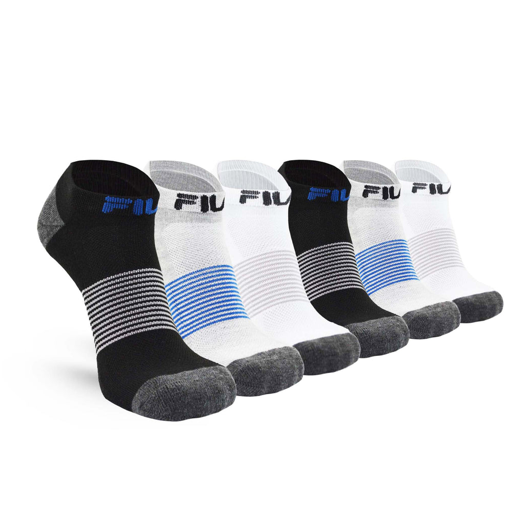 FILA MEN'S 6 PAIR LOW CUT ANKLE SOCKS (BLACK/WHITE/GREY)