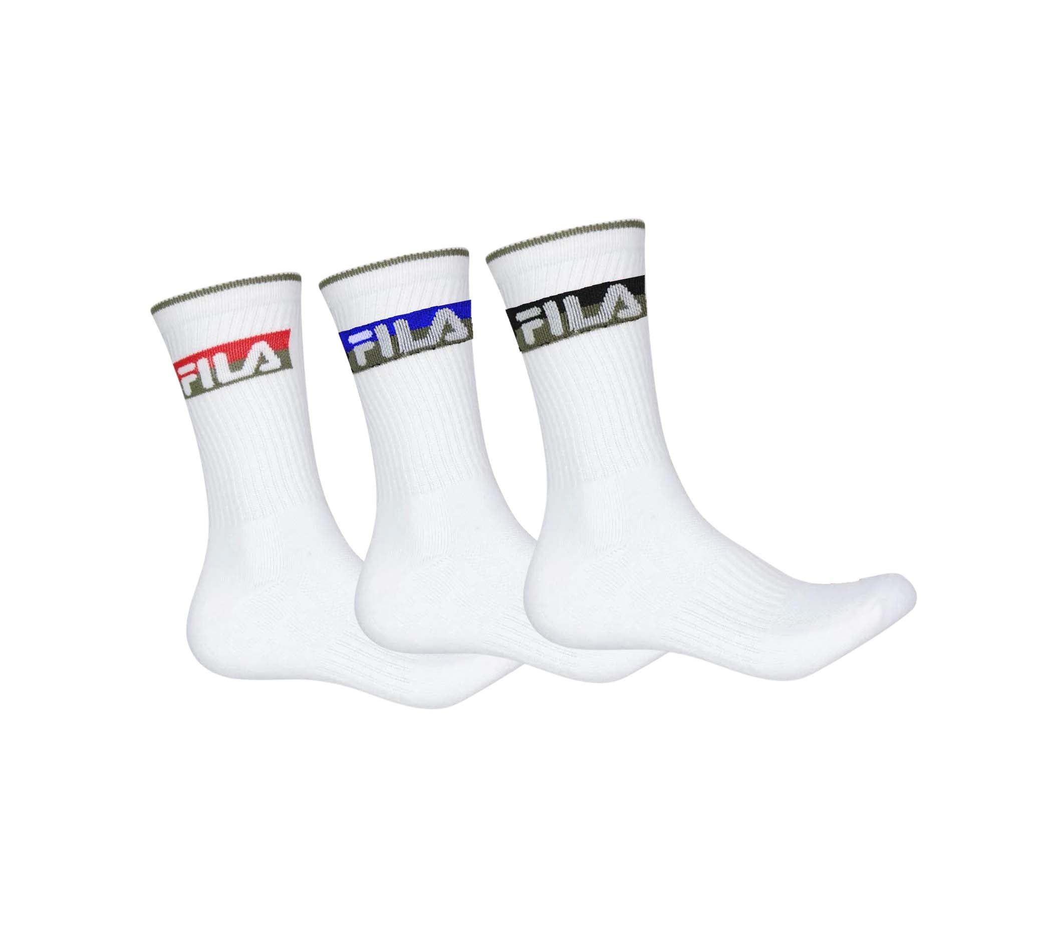 FILA MEN'S 3 PAIR LONG CREW SOCKS (WHITE)