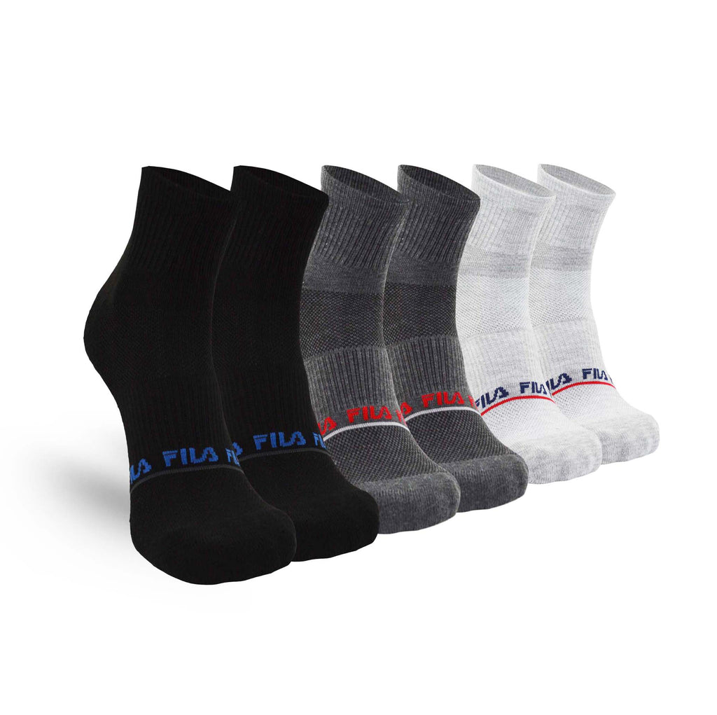 FILA MEN'S 6 PAIR QUARTER SOCKS (BLACK/GREY/CHARCOAL)