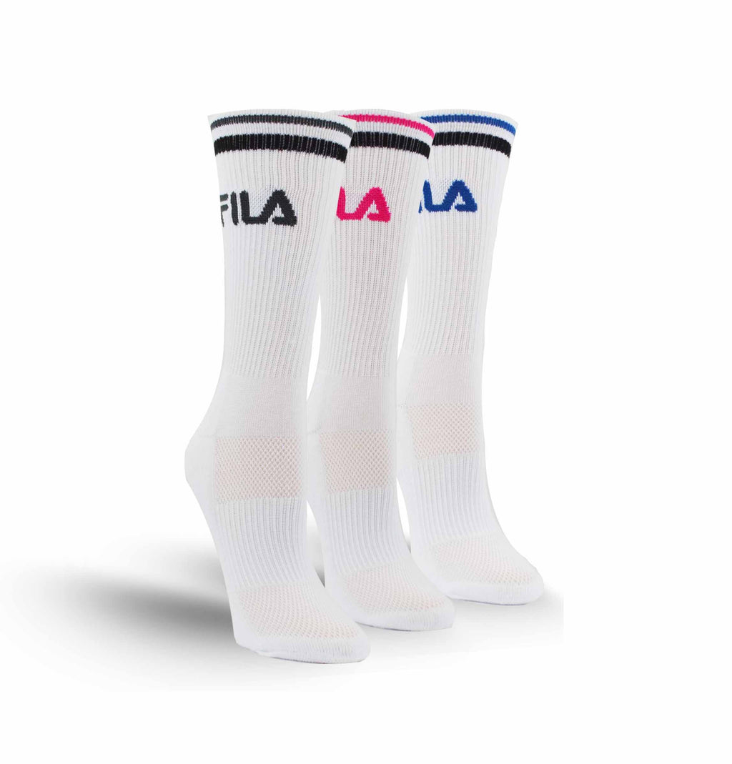 FILA WOMEN'S 3 PAIR LONG CREW SOCKS (WHITE)