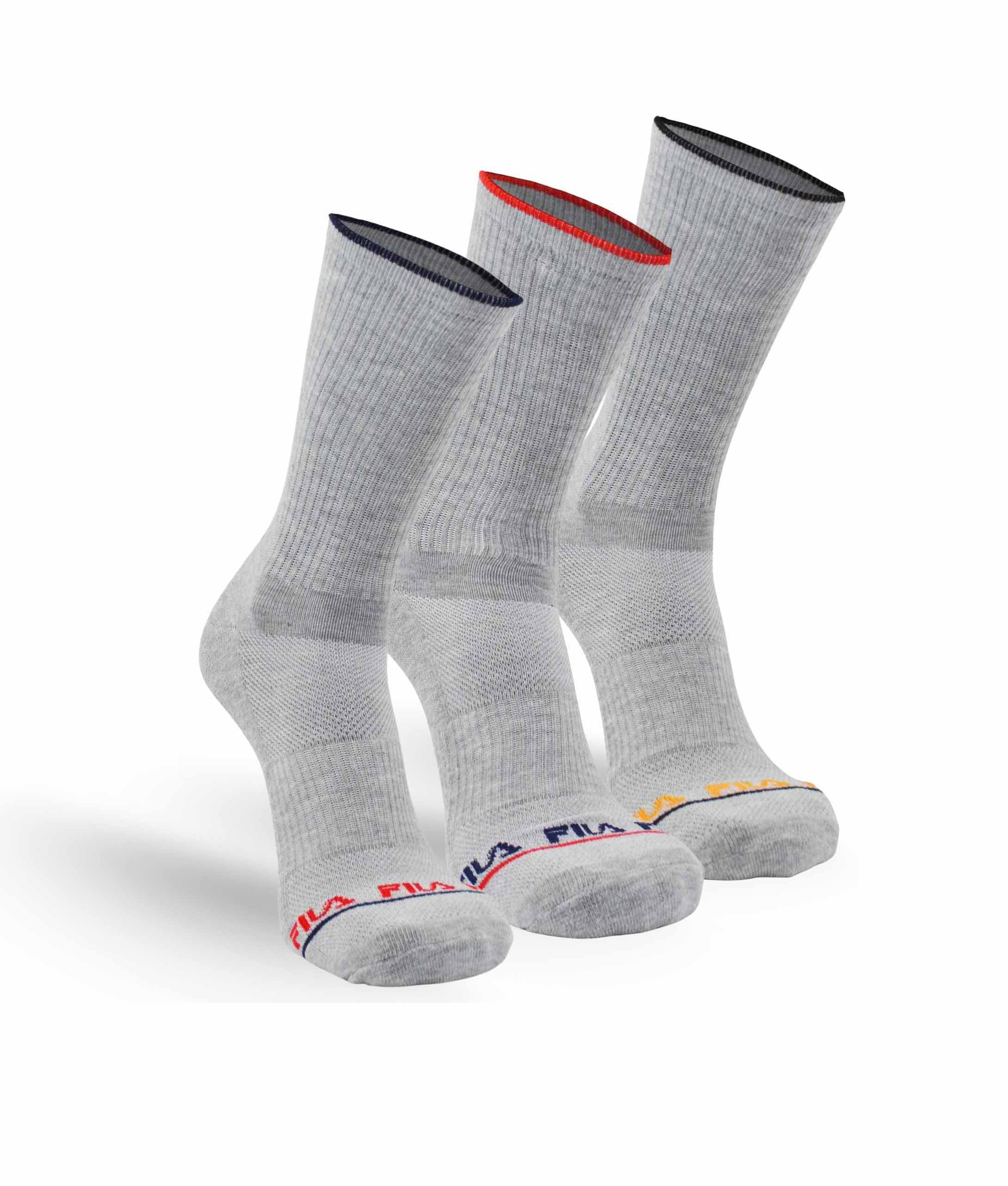 FILA MEN'S 3 PAIR LONG CREW SOCKS (GREY)