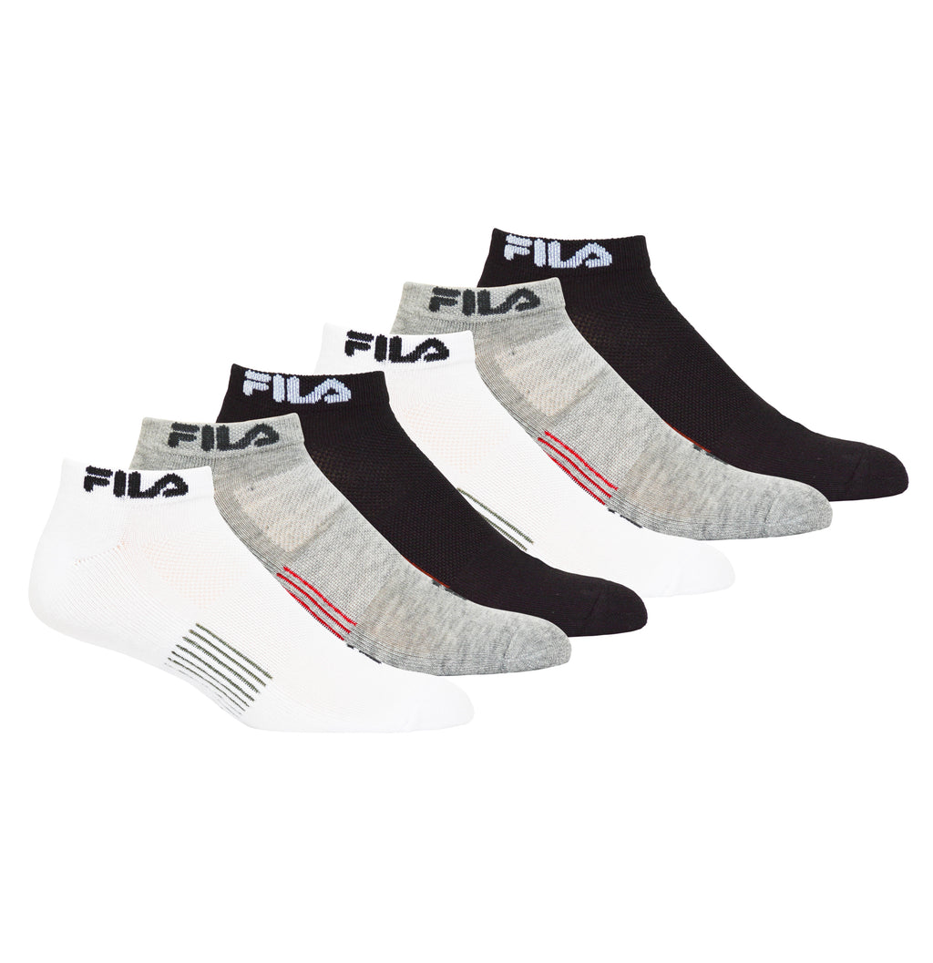 FILA MEN'S 6 PAIR LOW CUT ANKLE SOCKS (BLACK/WHITE/GREY)