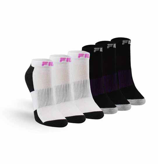 FILA WOMEN'S 6 PAIR LOW CUT ANKLE SOCKS (BLACK/WHITE)