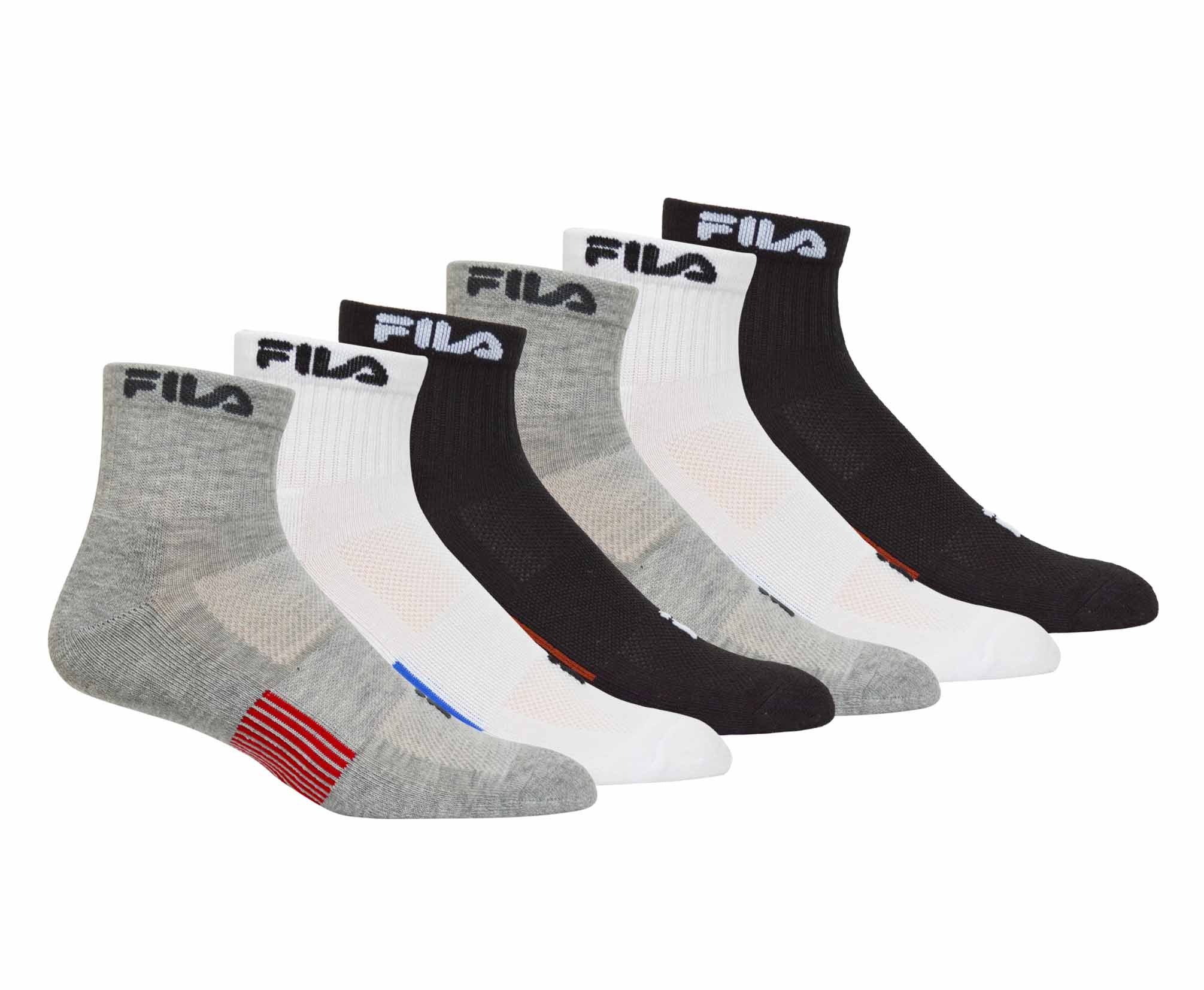 FILA MEN'S 6 PAIR QUARTER SOCKS (BLACK/WHITE/GREY)