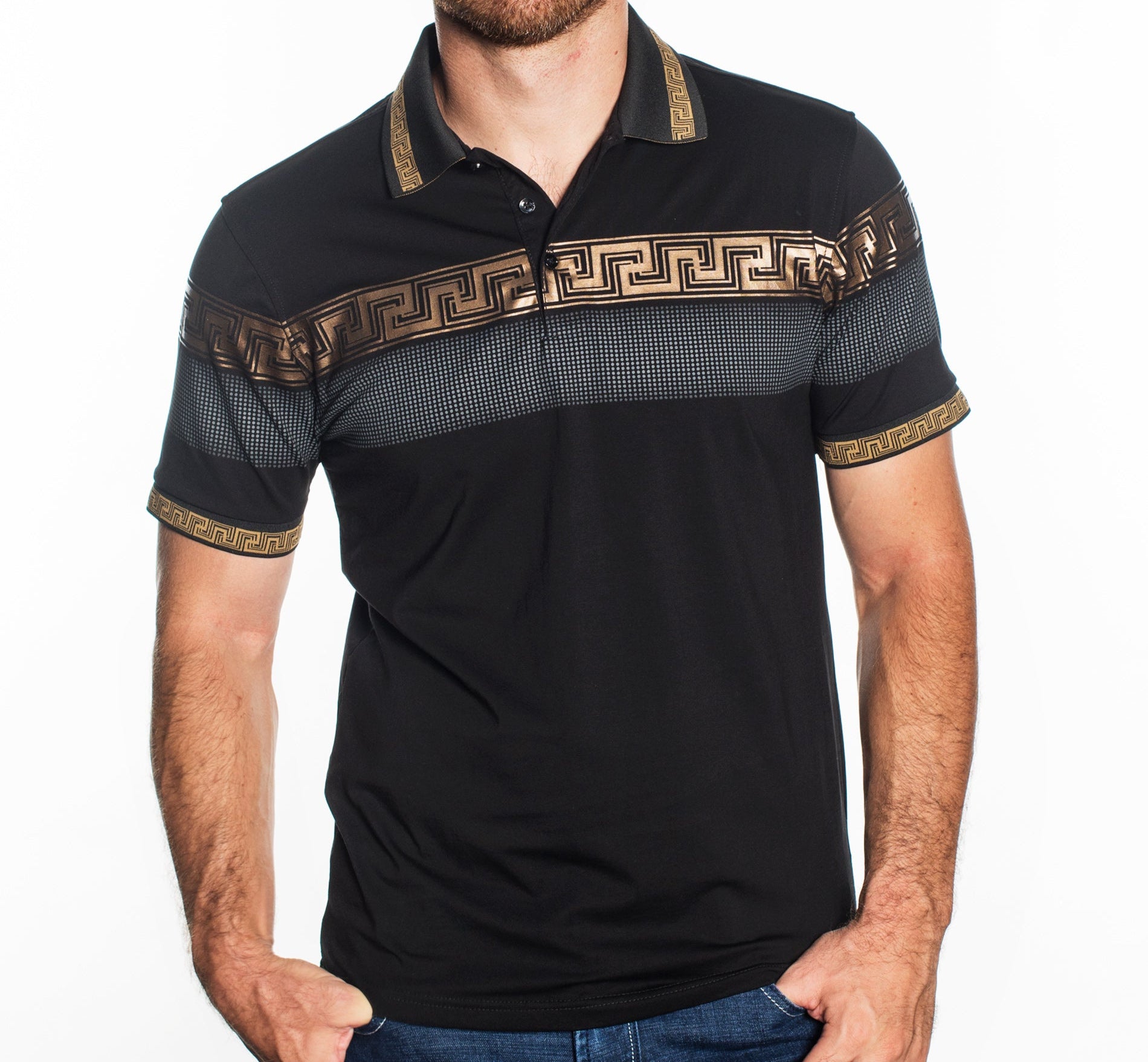 V.I.P. COLLECTION MEN'S FASHION POLO T-SHIRT (BLACK GGKS-17)