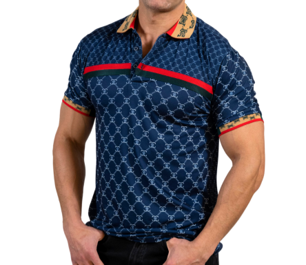 V.I.P. COLLECTION MEN'S FASHION POLO T-SHIRT (NAVY GGP-7)