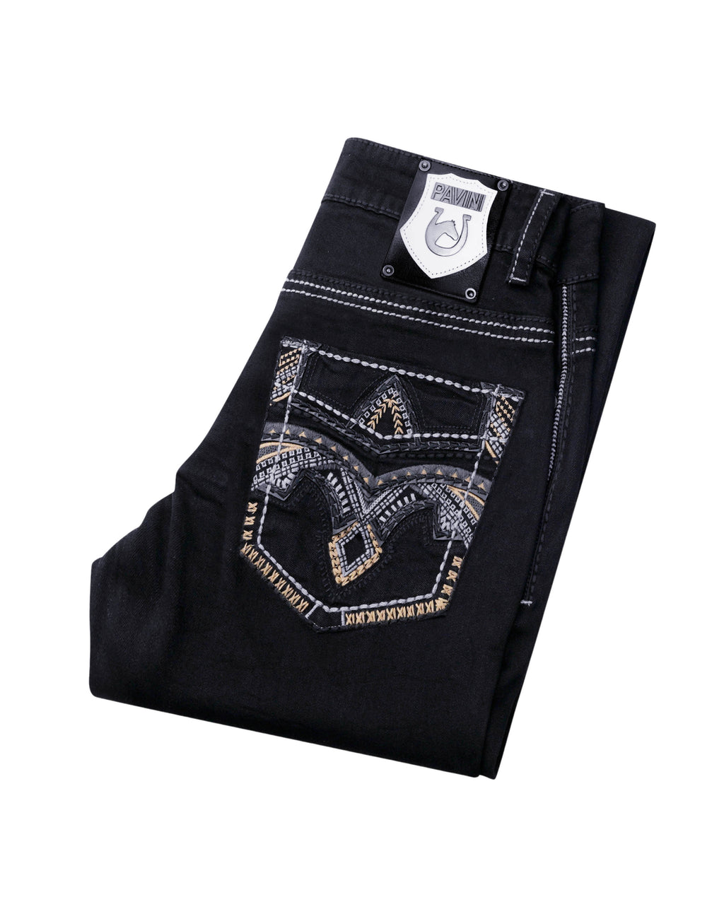 PAVINI MEN'S STRAIGHT FIT EMBROIDERED JEANS (HJ-31 BLACK)