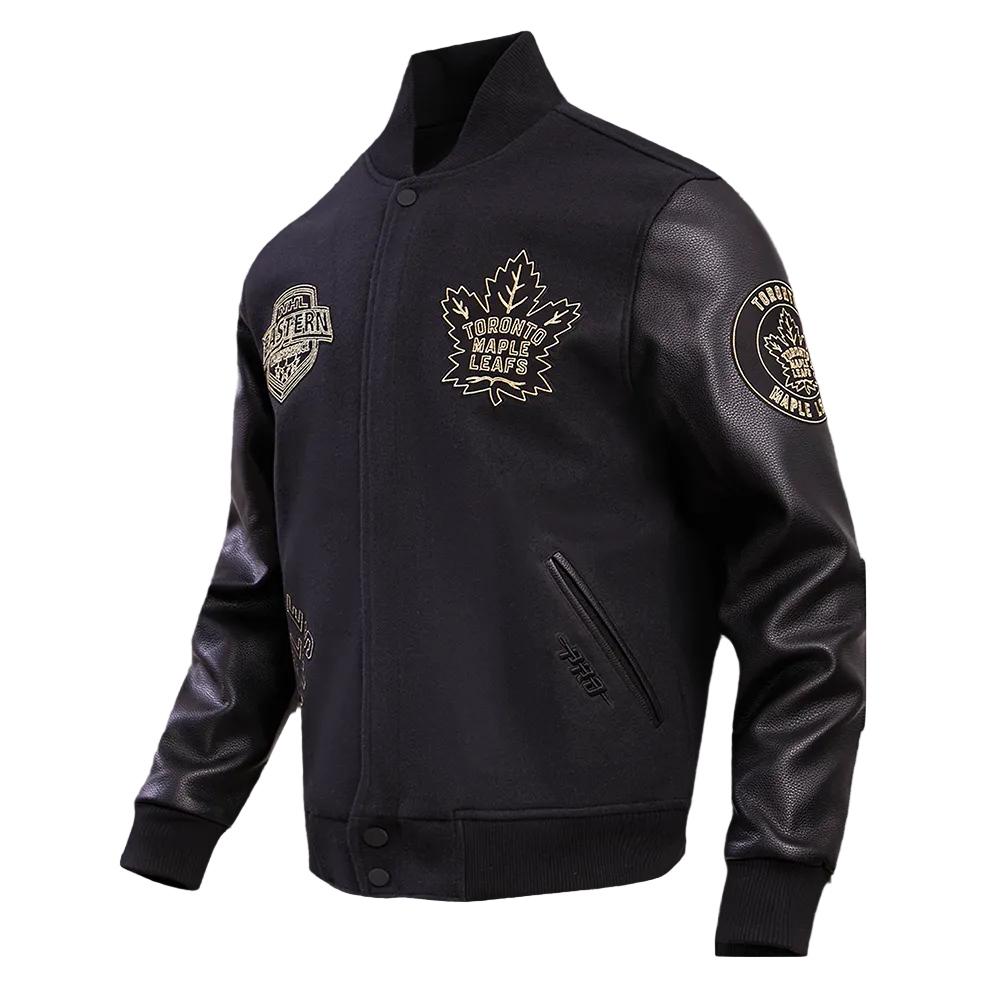PRO STANDARD MEN'S NHL TORONTO MAPLE LEAFS WOOL BLACK & GOLD VARSITY JACKET