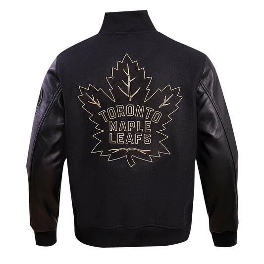 PRO STANDARD MEN'S NHL TORONTO MAPLE LEAFS WOOL BLACK & GOLD VARSITY JACKET
