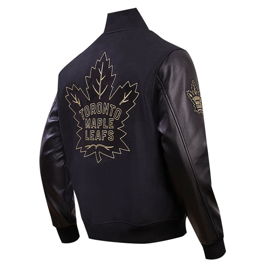 PRO STANDARD MEN'S NHL TORONTO MAPLE LEAFS WOOL BLACK & GOLD VARSITY JACKET
