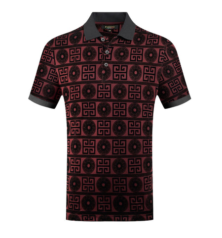 PAVINI MEN'S FANCY POLO T-SHIRT (BURGUNDY P-3066)