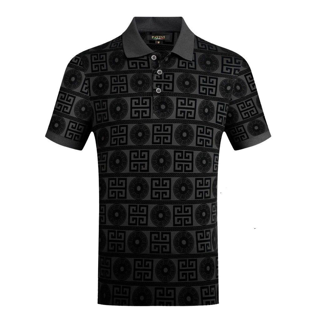 PAVINI MEN'S FANCY POLO T-SHIRT (BLACK P-3066)