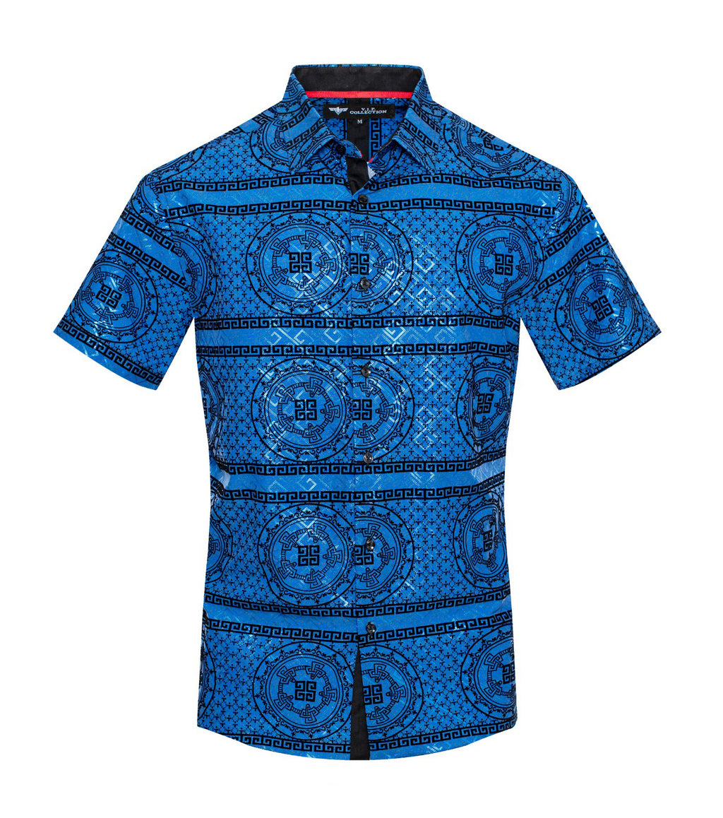 V.I.P. COLLECTION MEN'S BUTTON UP SHORT SLEEVES SHIRT (ROYAL BLUE VFLSS-1)