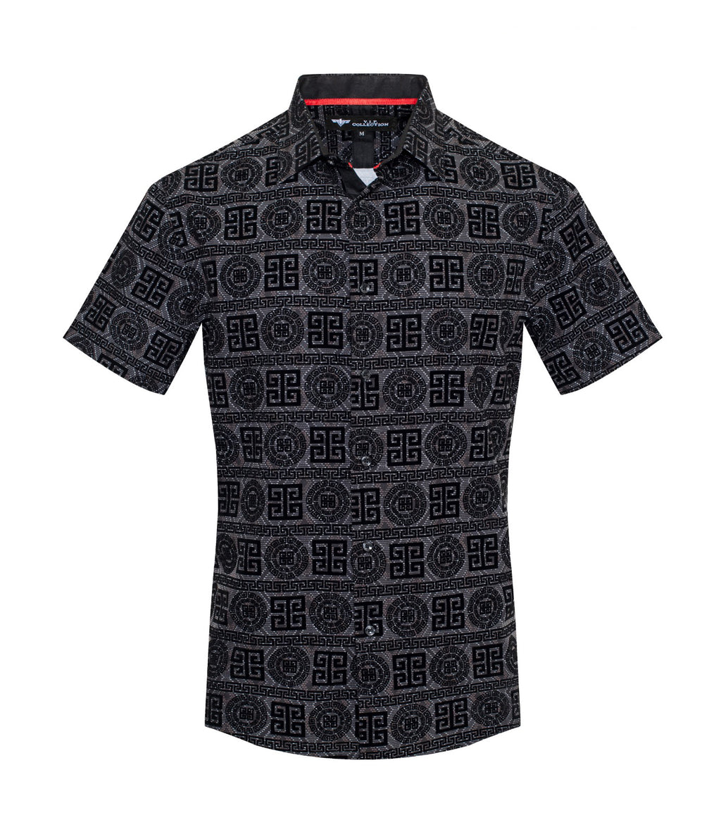 V.I.P. COLLECTION MEN'S BUTTON UP SHORT SLEEVES SHIRT (BLACK VFLSS-12)