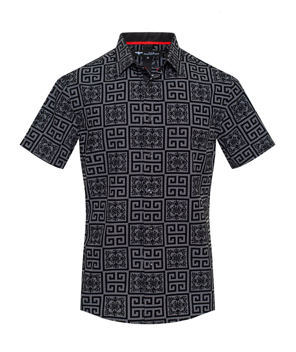 V.I.P. COLLECTION MEN'S BUTTON UP SHORT SLEEVES SHIRT (BLACK VFLSS-8)