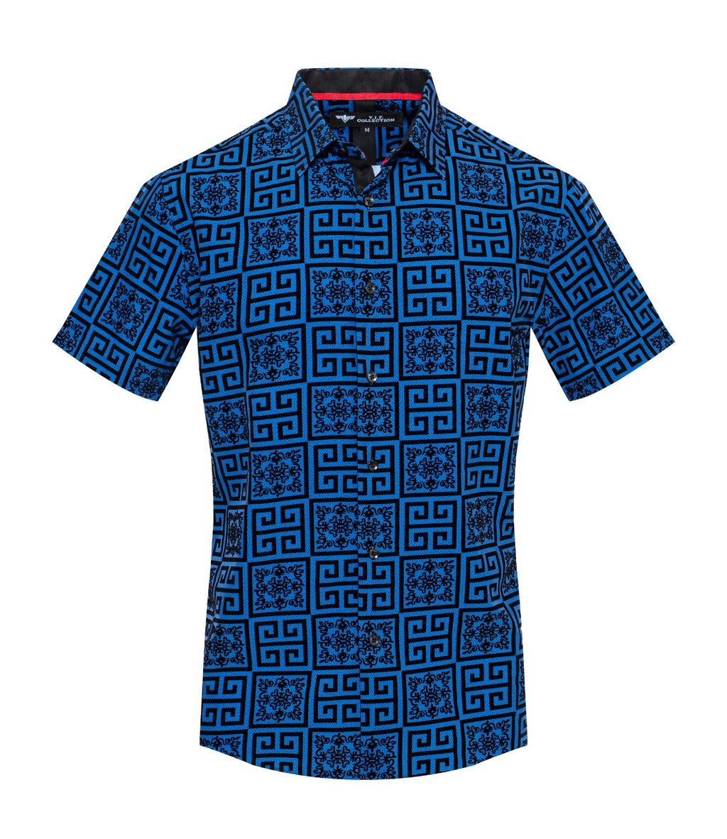 V.I.P. COLLECTION MEN'S BUTTON UP SHORT SLEEVES SHIRT (ROYAL BLUE VFLSS-10)