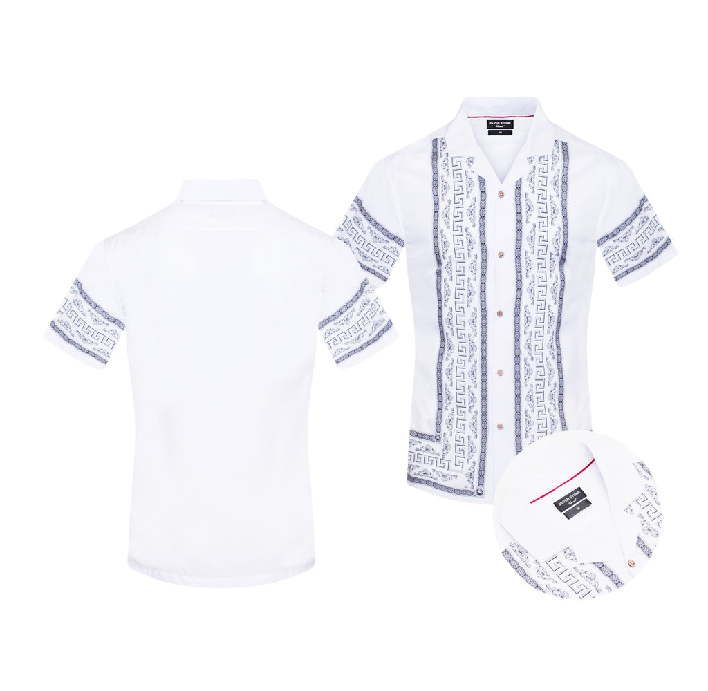 SILVER STONE MEN'S FOIL BUTTON UP SHORT SLEEVES SHIRT (WHITE CSSW-13)