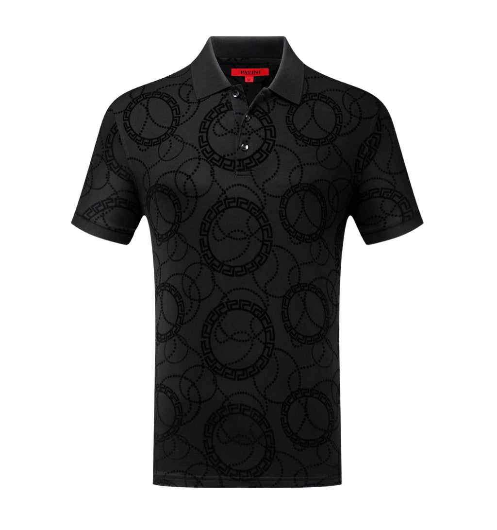 PAVINI MEN'S DESIGNER SHORT SLEEVES POLO T-SHIRT (BLACK P-2203-1)