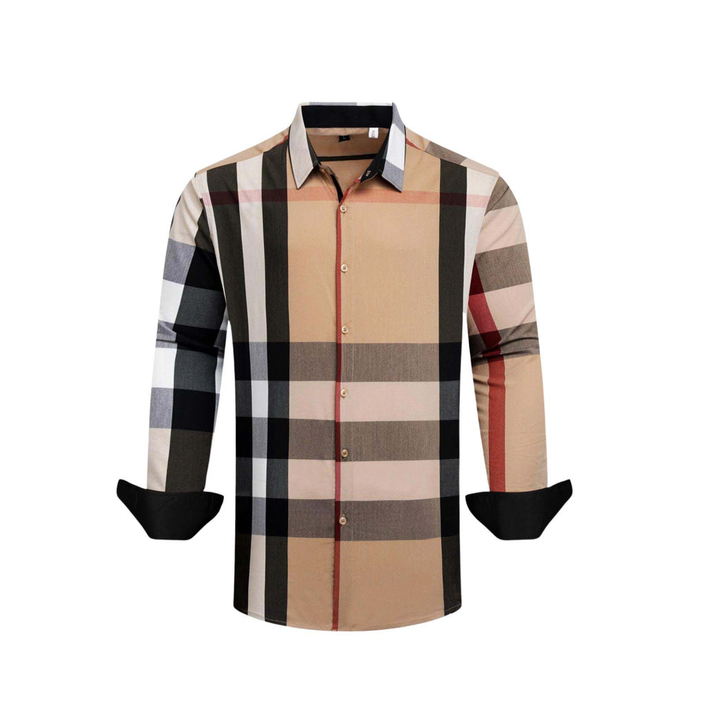 MEN'S PLAID LONG SLEEVE SHIRT (BEIGE KS-018-4)