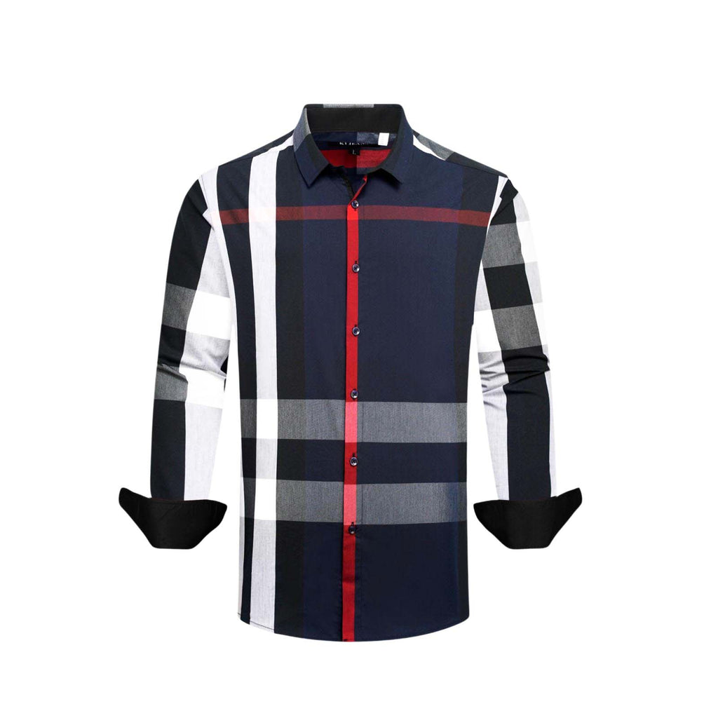 MEN'S PLAID LONG SLEEVE SHIRT (NAVY KS-018)