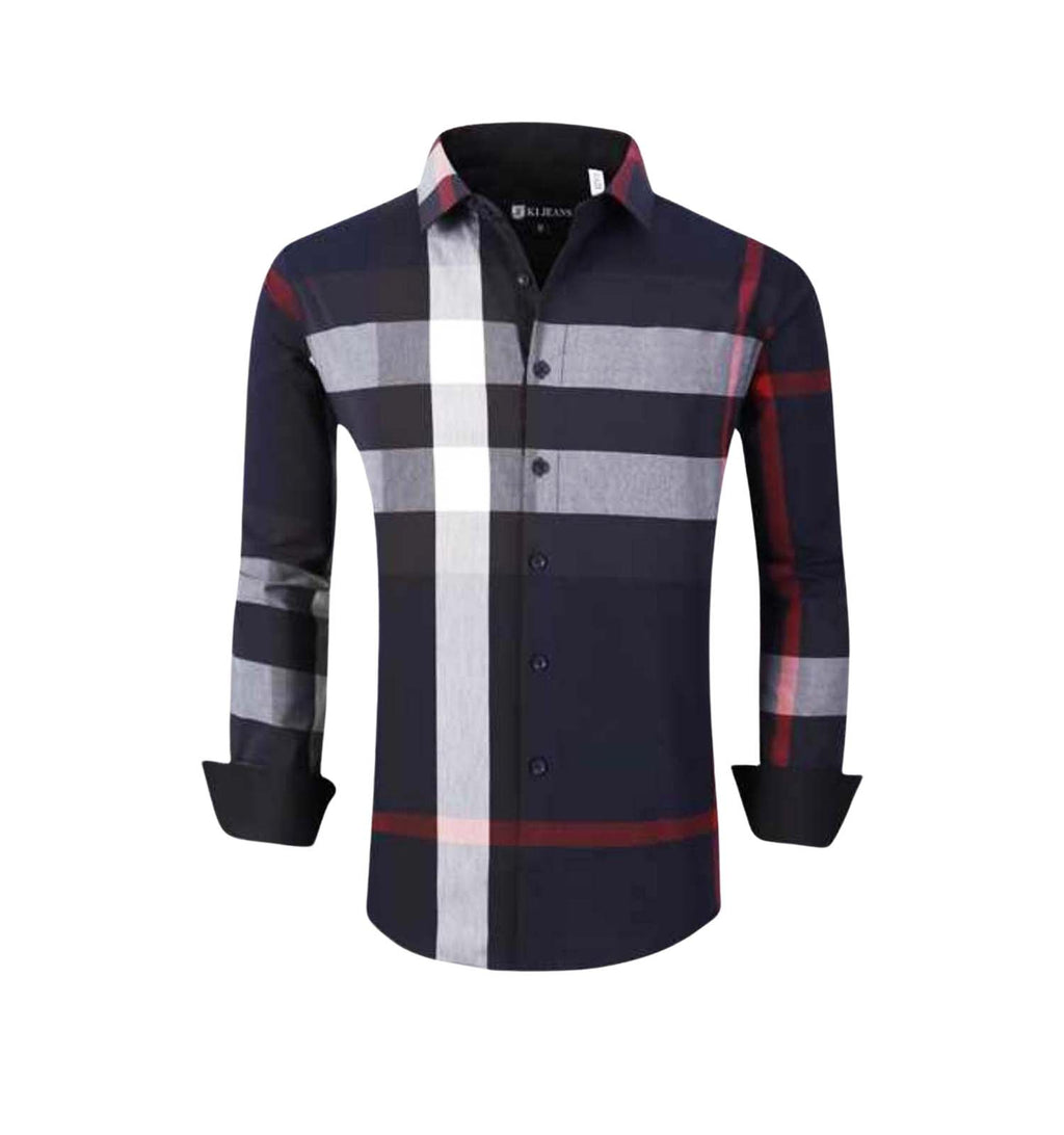 MEN'S PLAID LONG SLEEVE SHIRT (NAVY PVLS057-02)